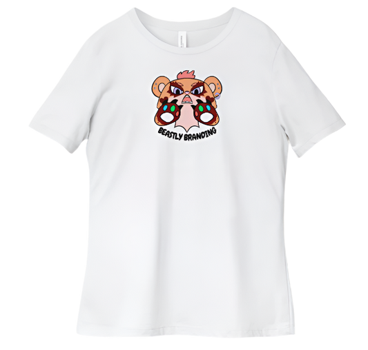 White t-shirt with a cartoon character and text on a white background