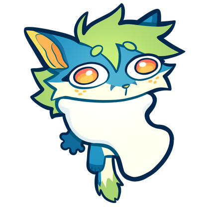 Cartoon character with blue and green colors on a white background