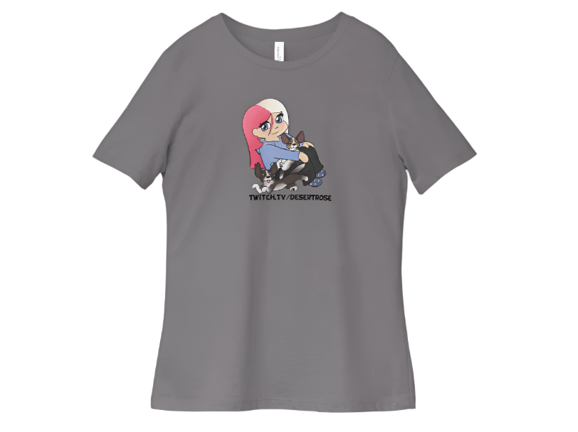 Gray t-shirt with a graphic of a person with a dog