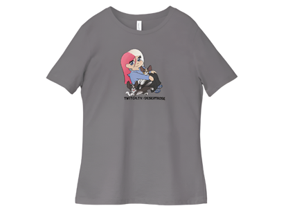 Gray t-shirt with a graphic of a person with a dog