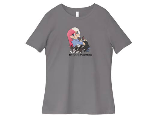 Gray t-shirt with a graphic of a person with a dog