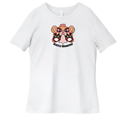 White t-shirt with a cartoon character and text on a white background