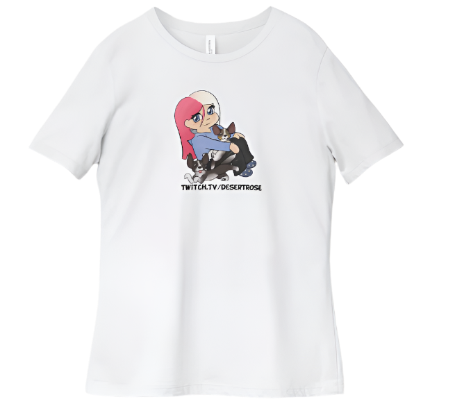 White t-shirt with cartoon character and text on a white background