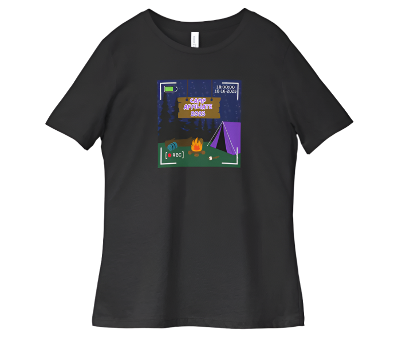 Black t-shirt with a graphic design -